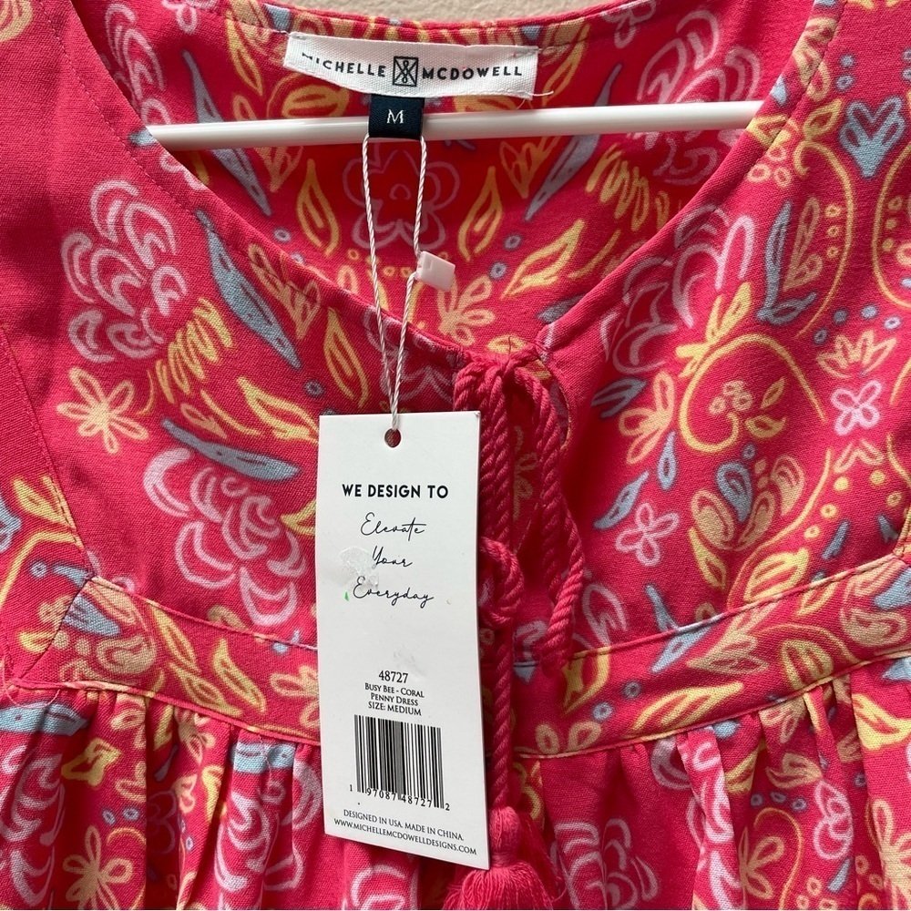 NWT Michelle McDowell Penny Tunic Dress Pink Busy Bee Coral Print Size M - Picture 5 of 7